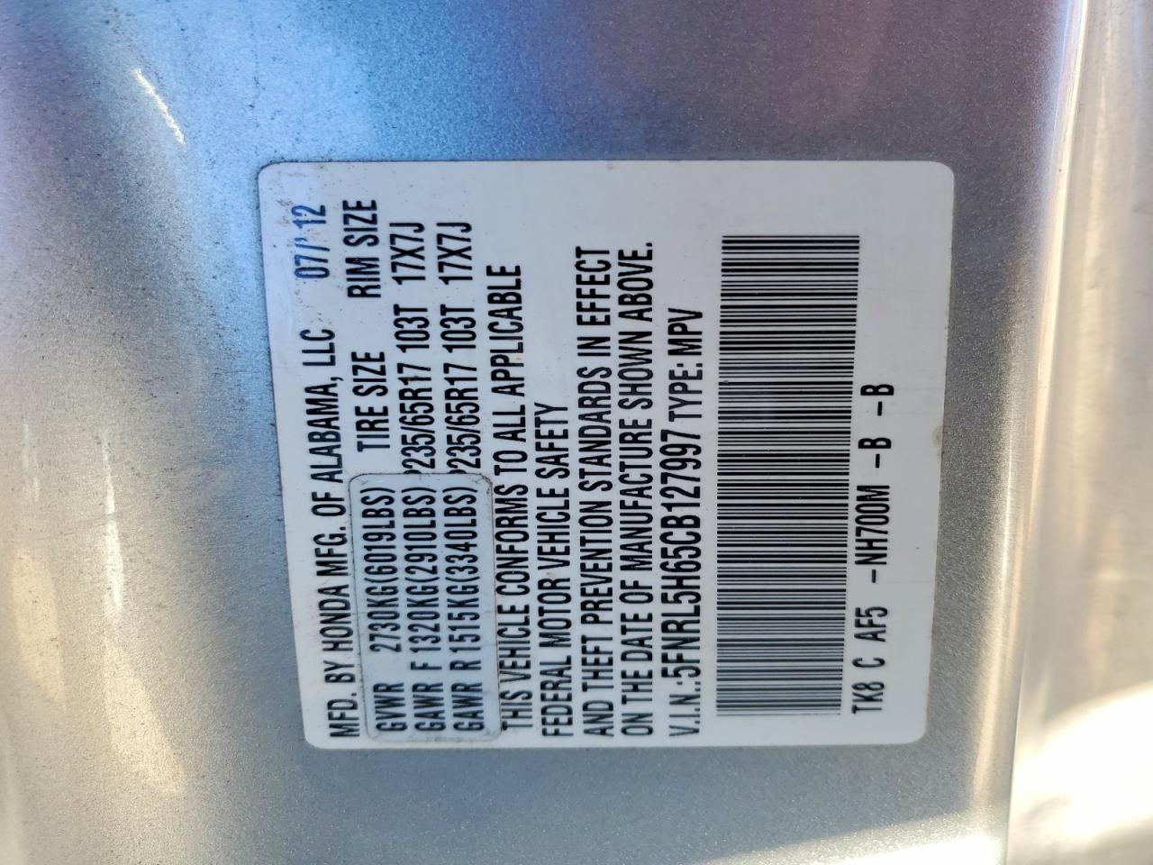 2012 HONDA ODYSSEY EXL photo 13