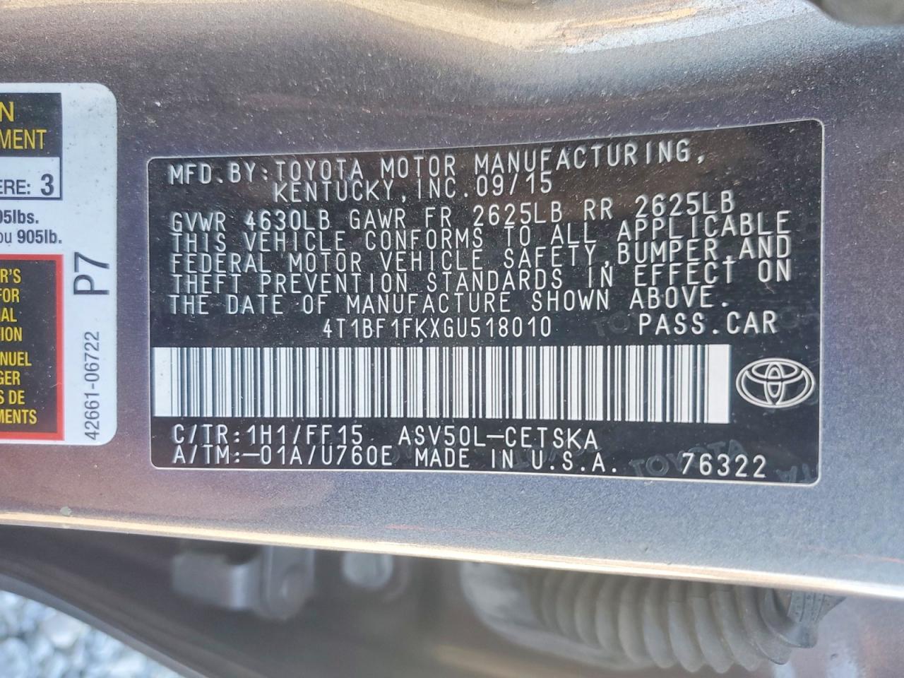 2016 TOYOTA CAMRY LE photo 12