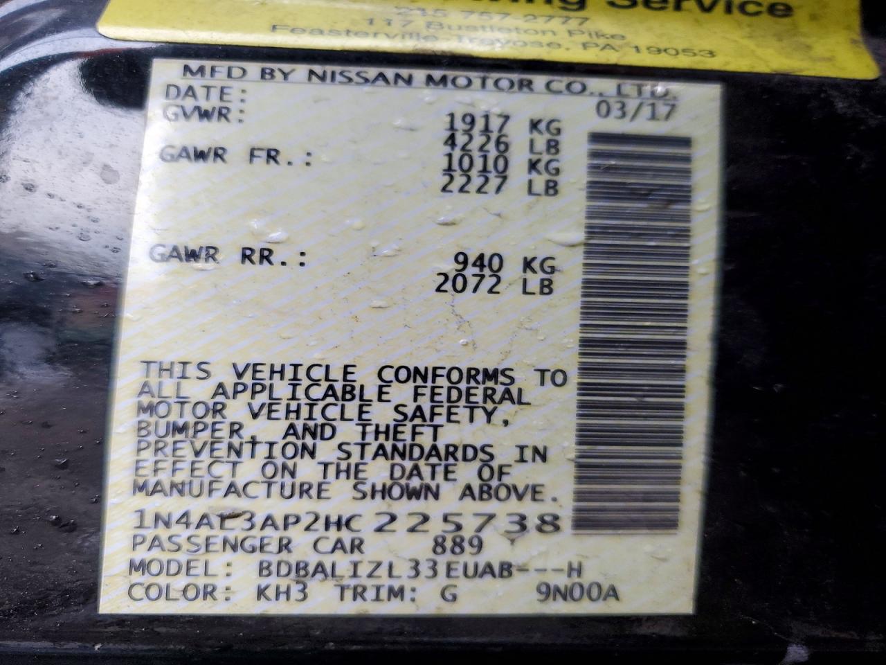 2017 NISSAN ALTIMA 2.5 photo 12
