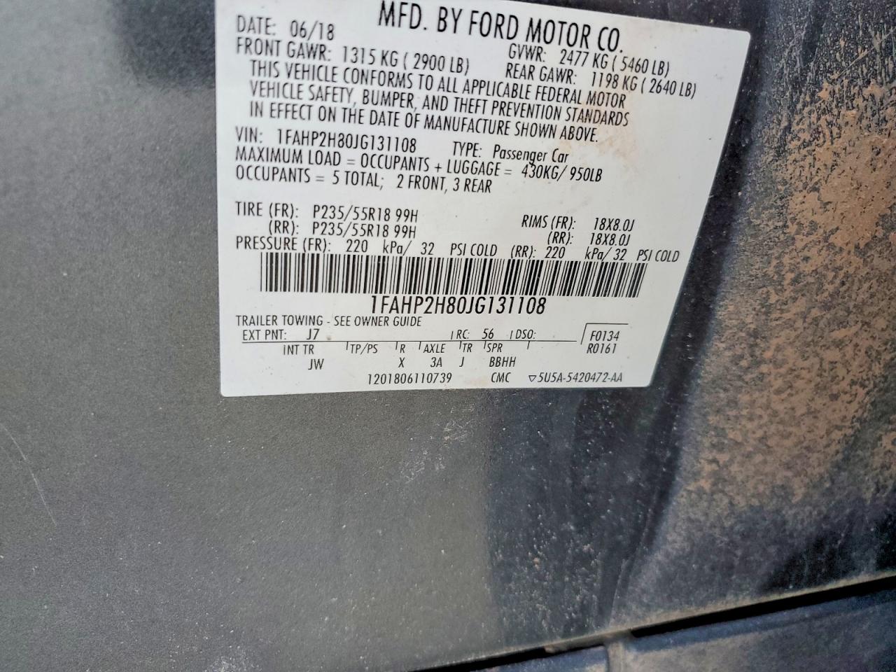 2018 FORD TAURUS SEL photo 12