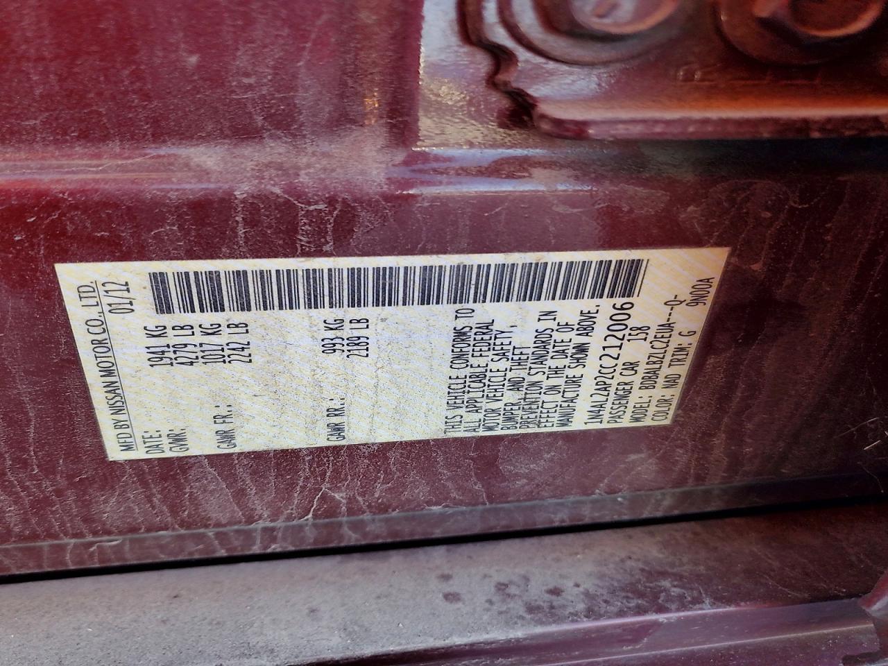 2012 NISSAN ALTIMA BASE photo 13