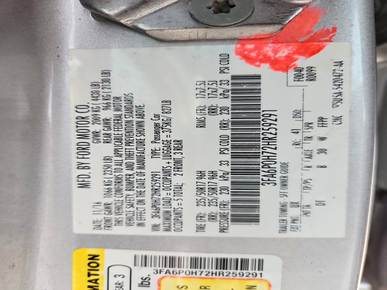 2017 FORD FUSION SE photo 12