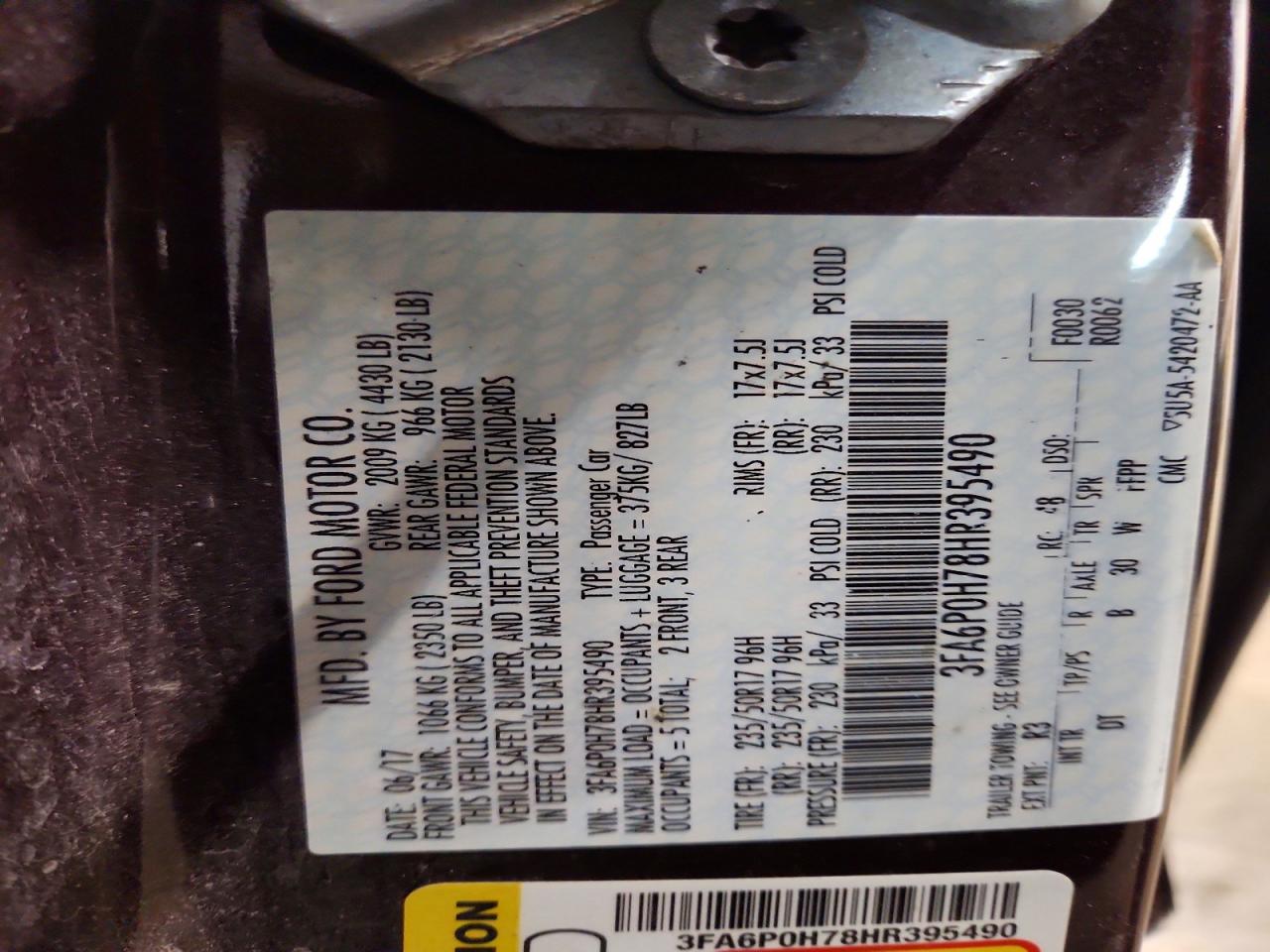 2017 FORD FUSION SE photo 12