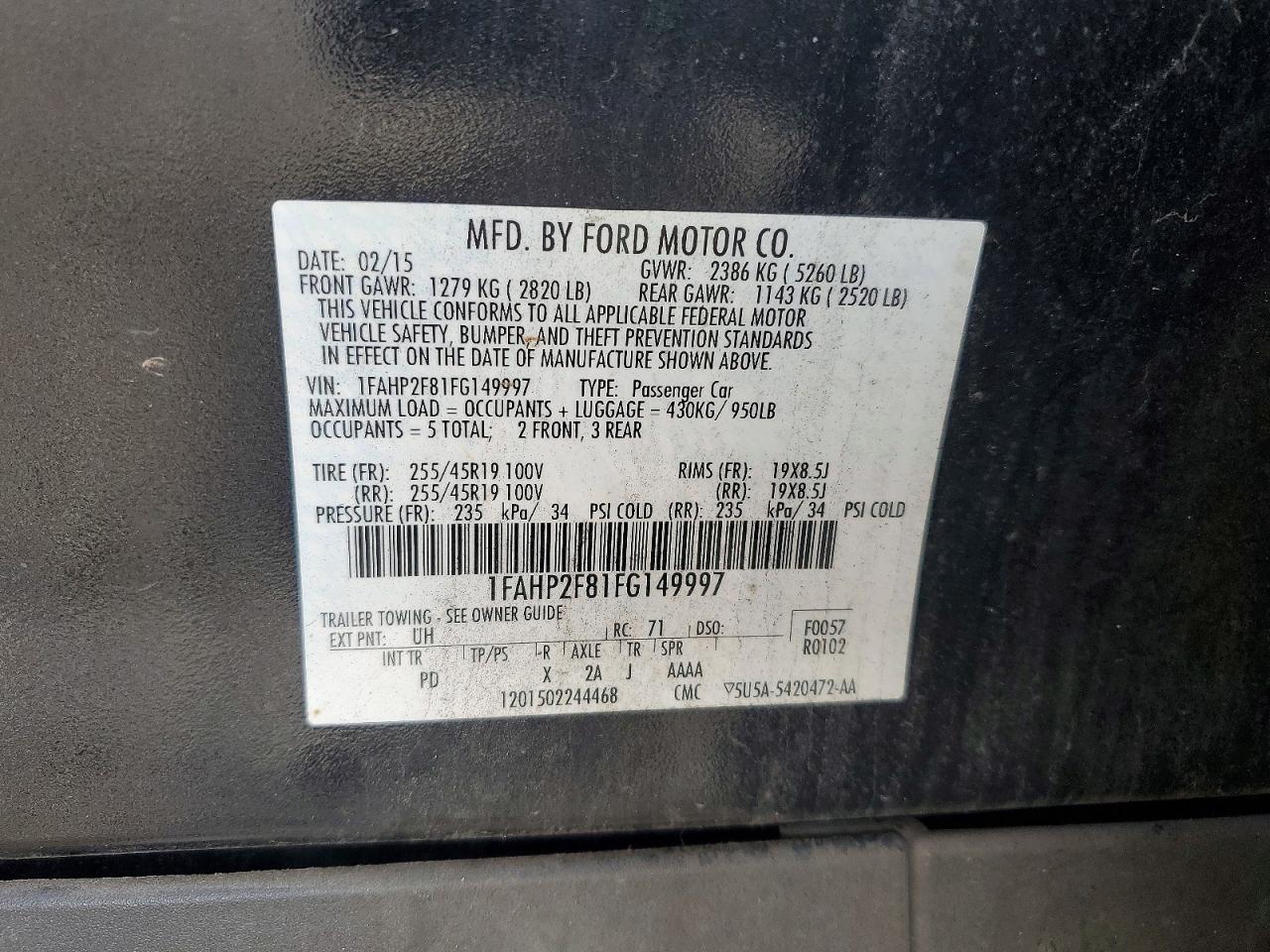2015 FORD TAURUS LIMITED photo 12