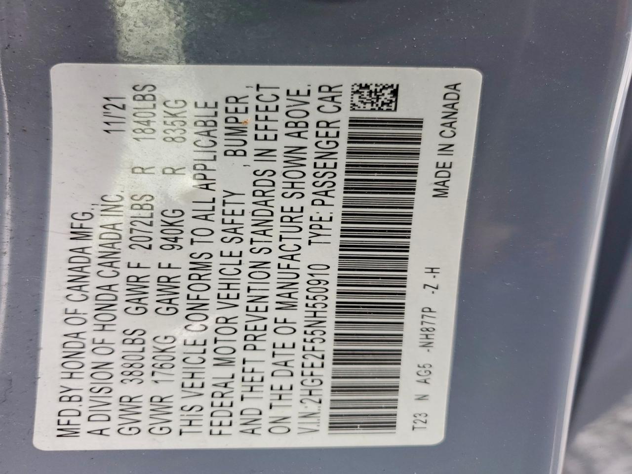 2022 HONDA CIVIC SPORT photo 12