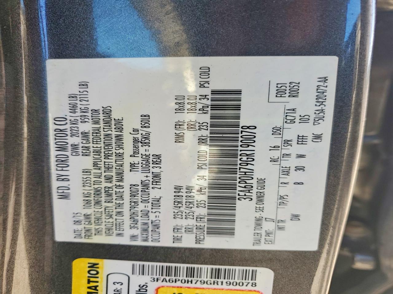 2016 FORD FUSION SE photo 12