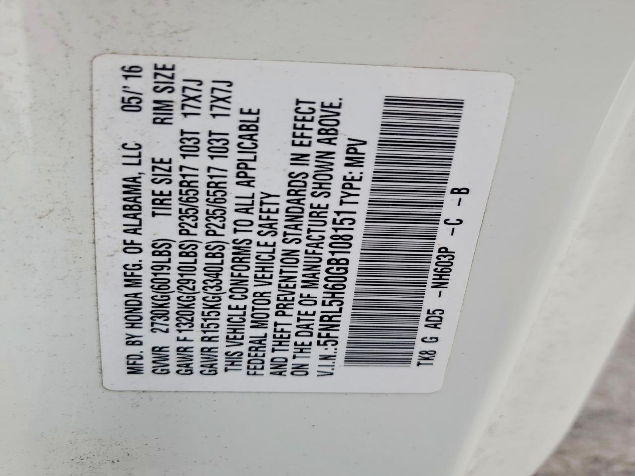2016 HONDA ODYSSEY EXL photo 13