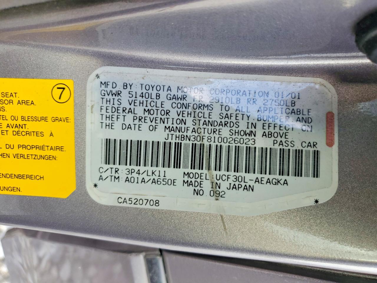 2001 LEXUS LS 430 photo 12