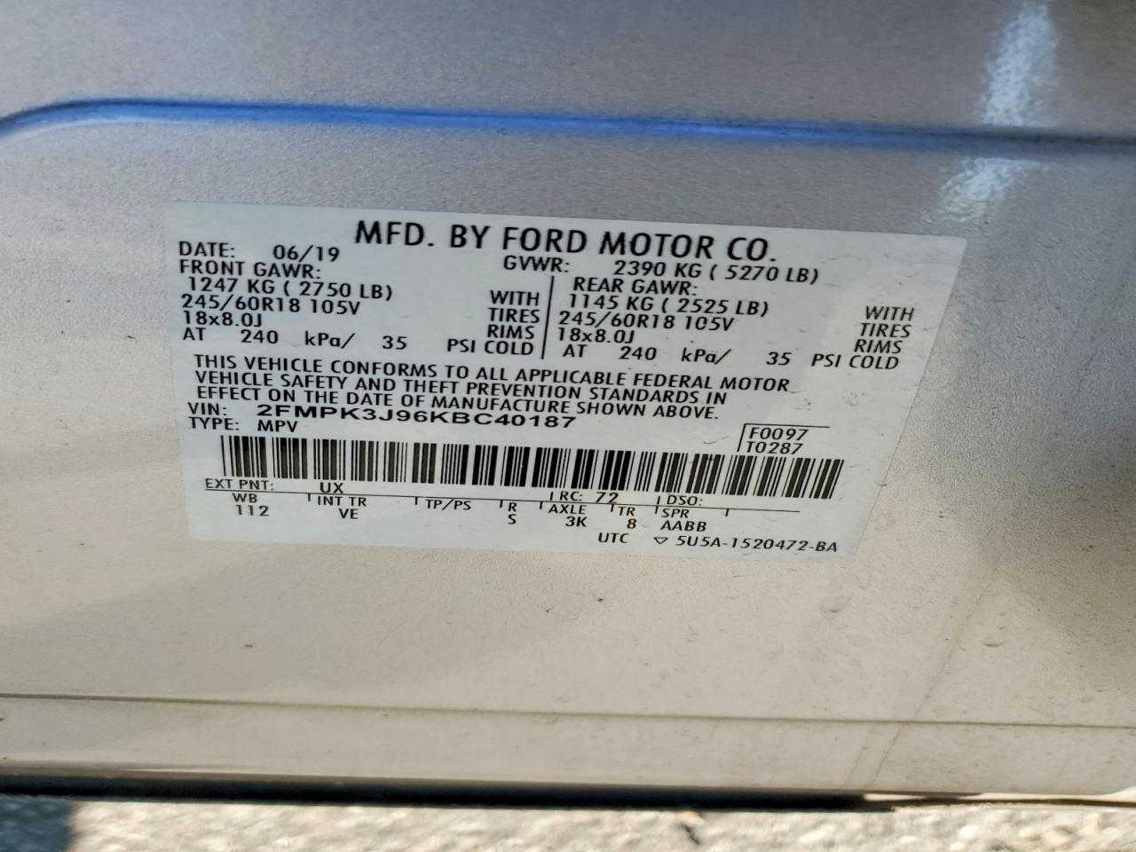 2019 FORD EDGE SEL photo 12