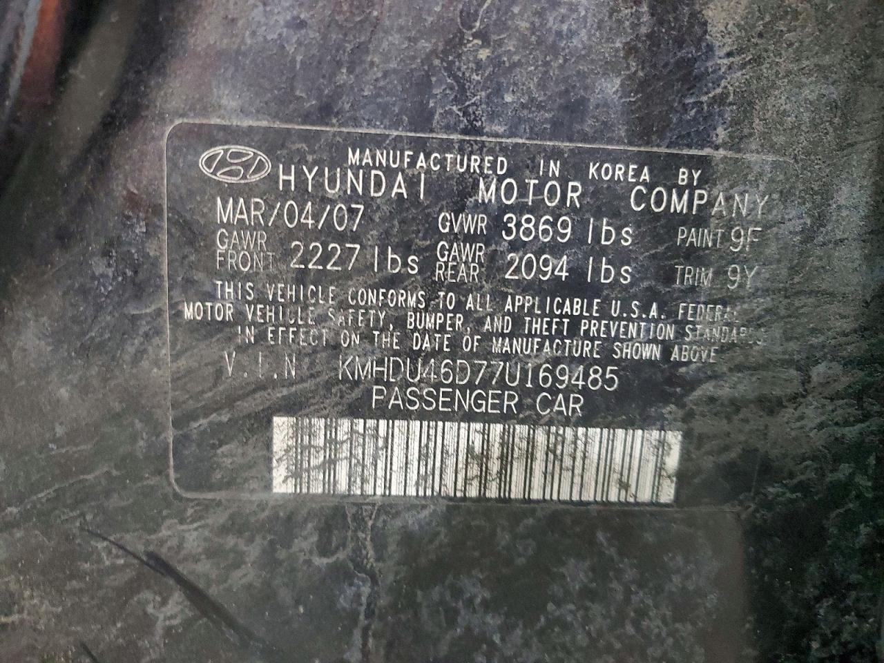 2007 HYUNDAI ELANTRA GLS photo 13