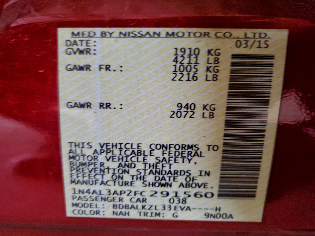2015 NISSAN ALTIMA 2.5 photo 12