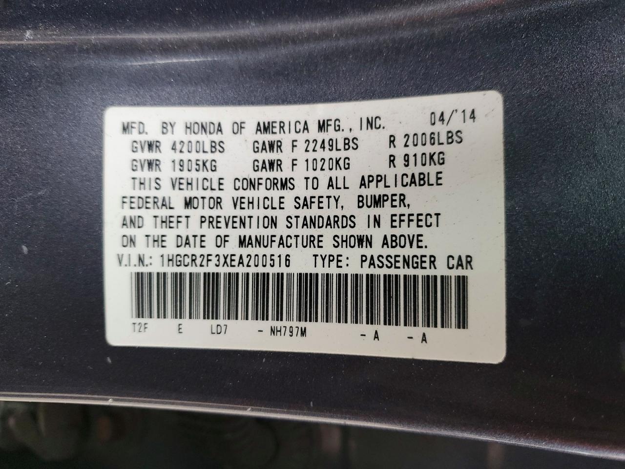 2014 HONDA ACCORD LX photo 12