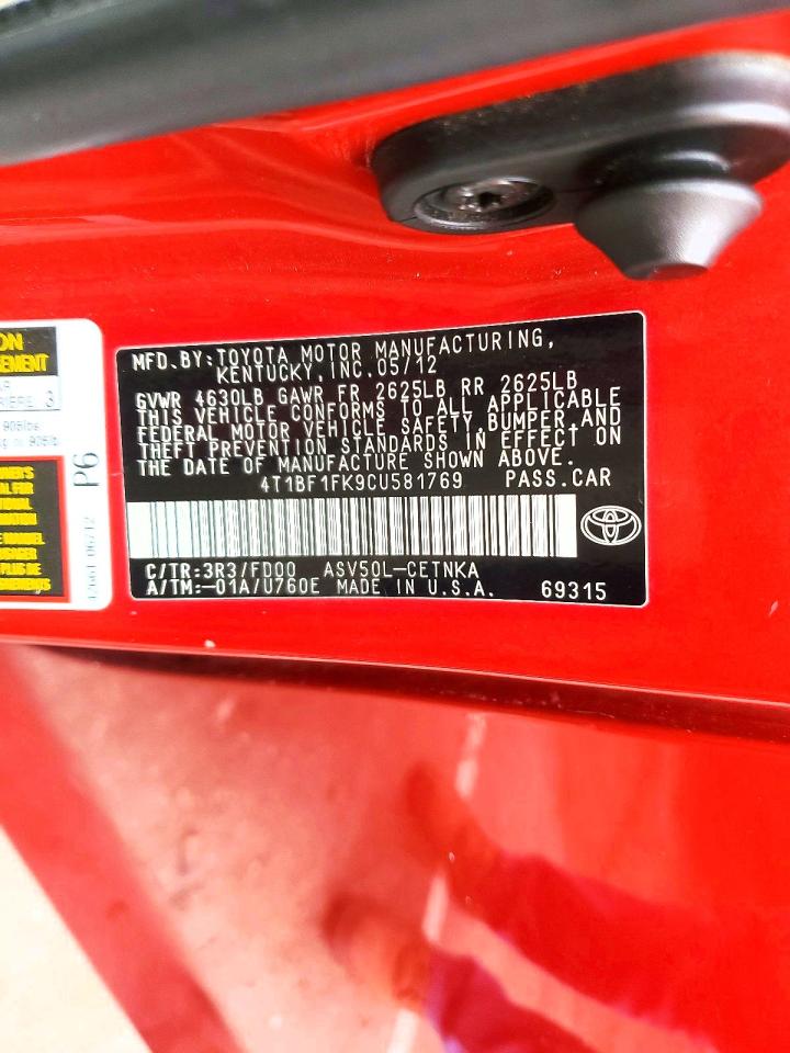 2012 TOYOTA CAMRY BASE photo 13