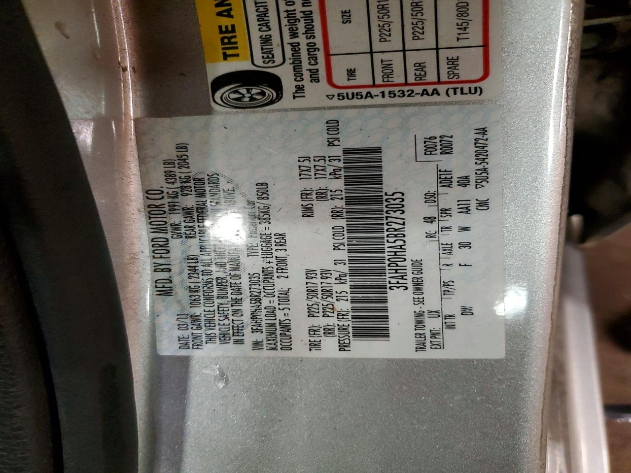 2011 FORD FUSION SE photo 13