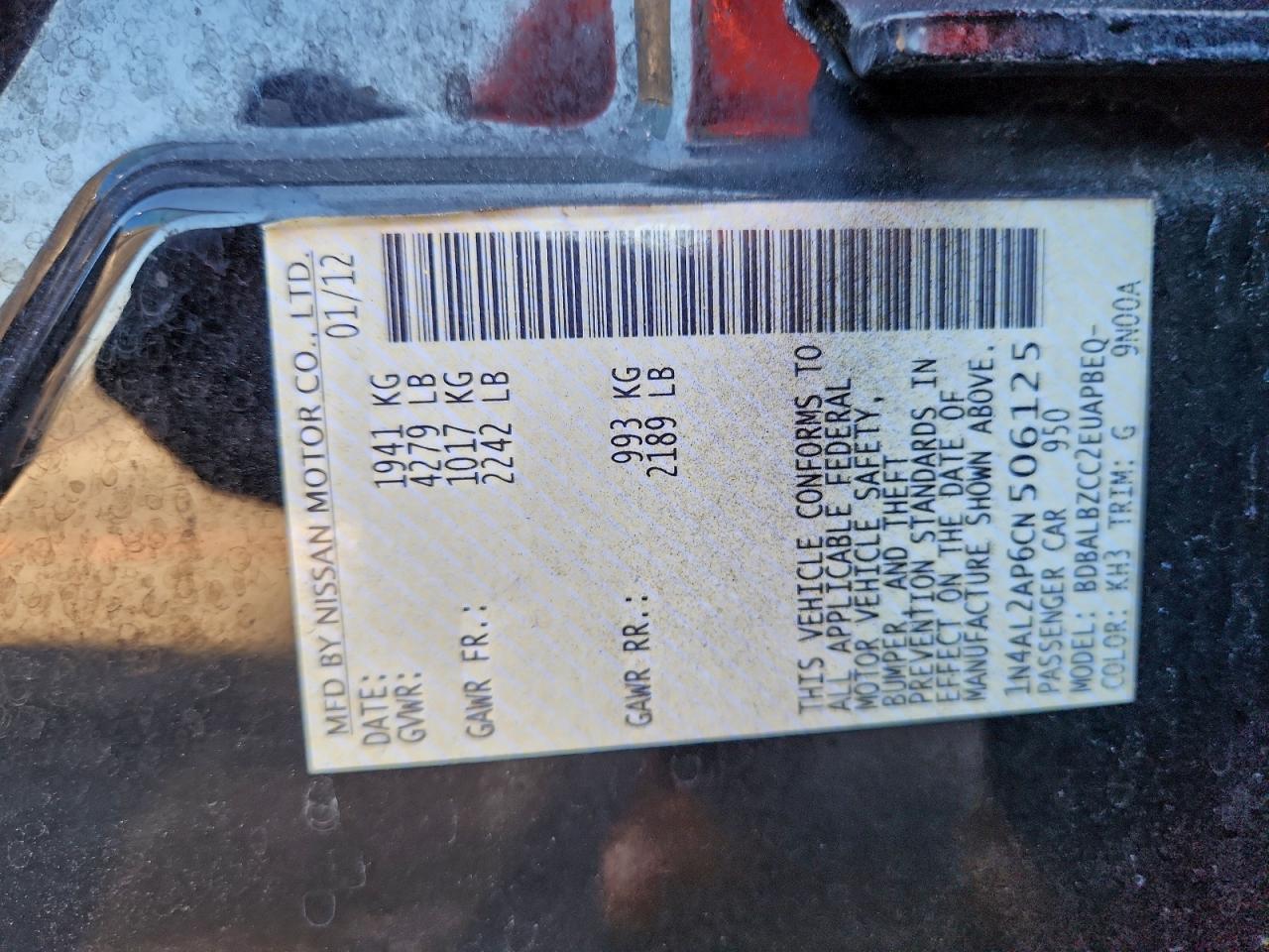 2012 NISSAN ALTIMA BASE photo 12