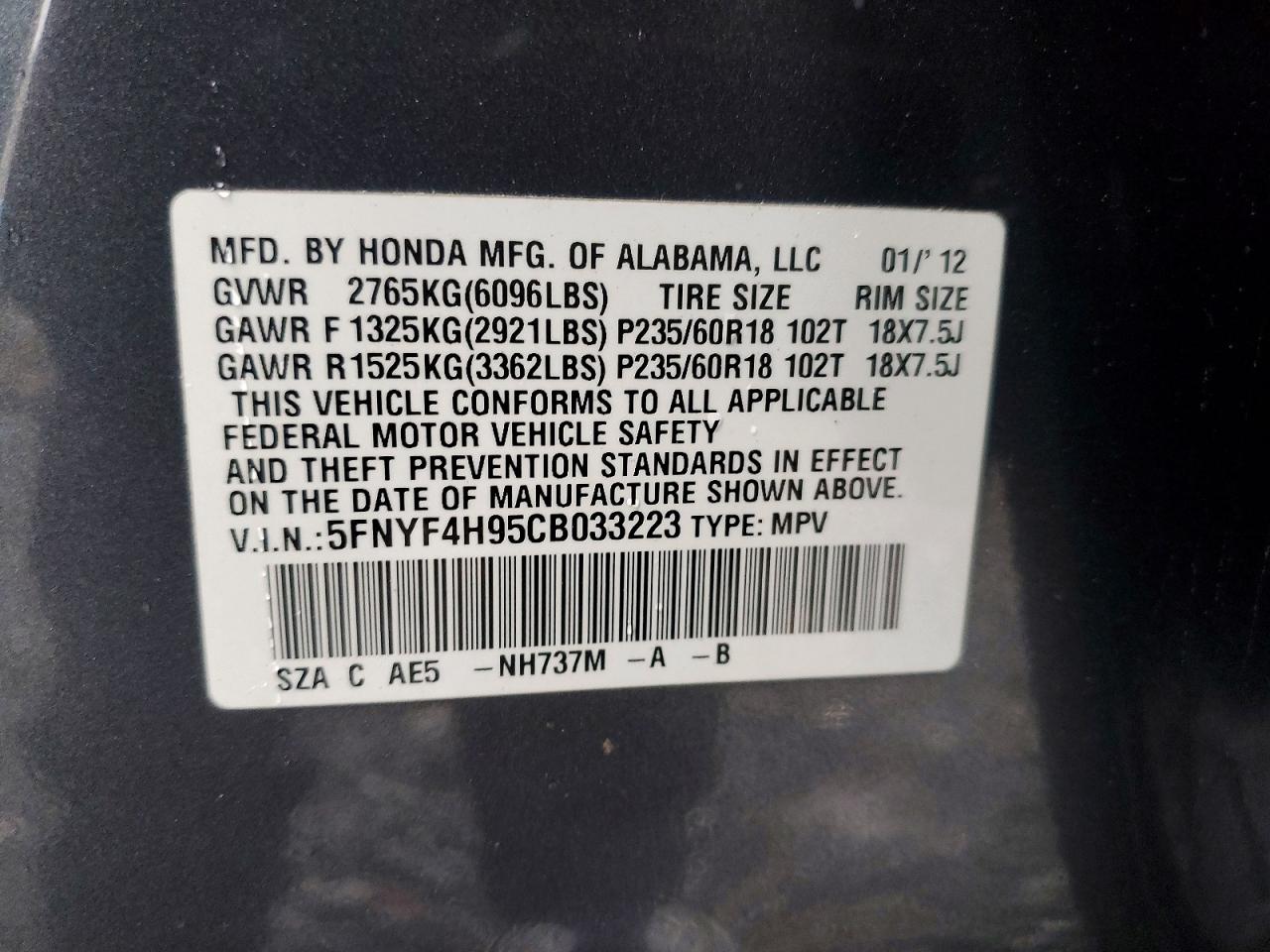 2012 HONDA PILOT TOURING photo 13