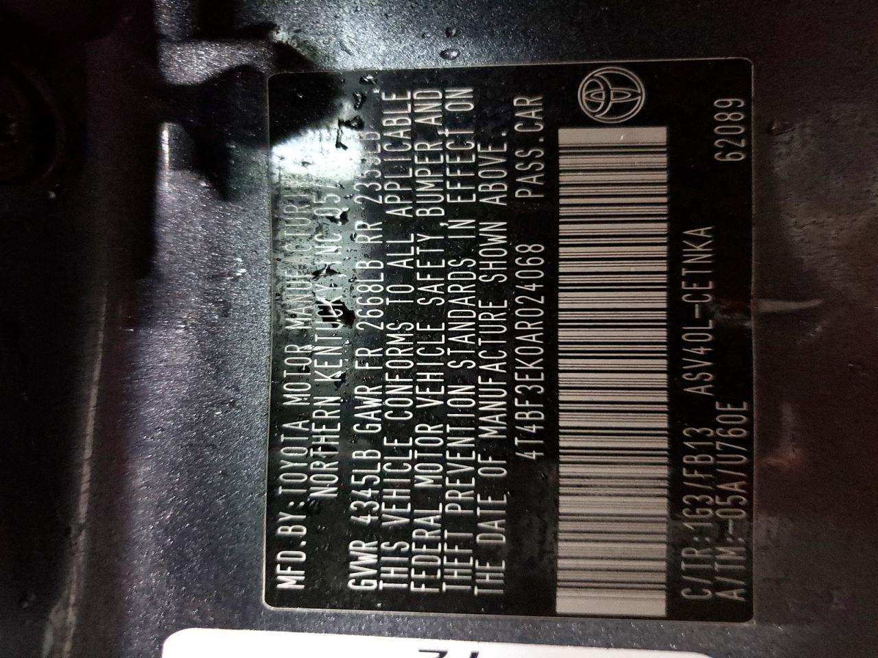 2010 TOYOTA CAMRY BASE photo 12