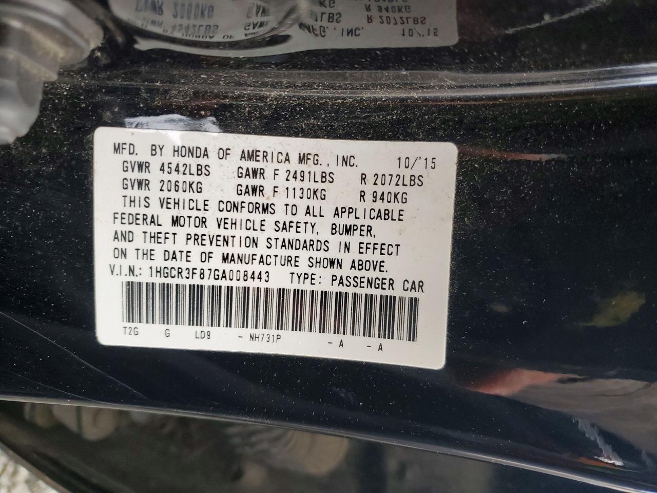 2016 HONDA ACCORD EXL photo 12