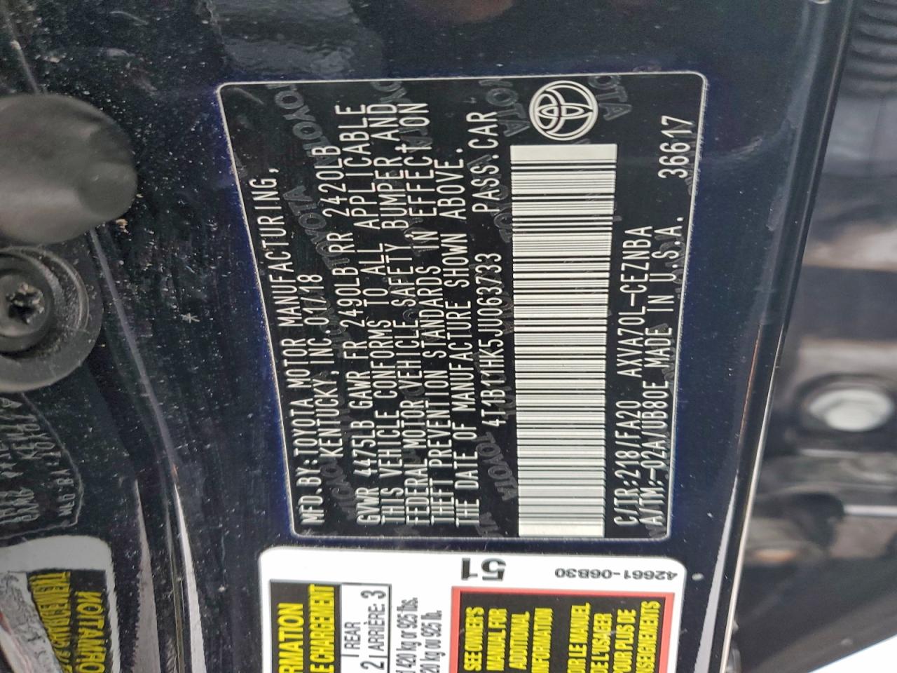 2018 TOYOTA CAMRY L photo 12