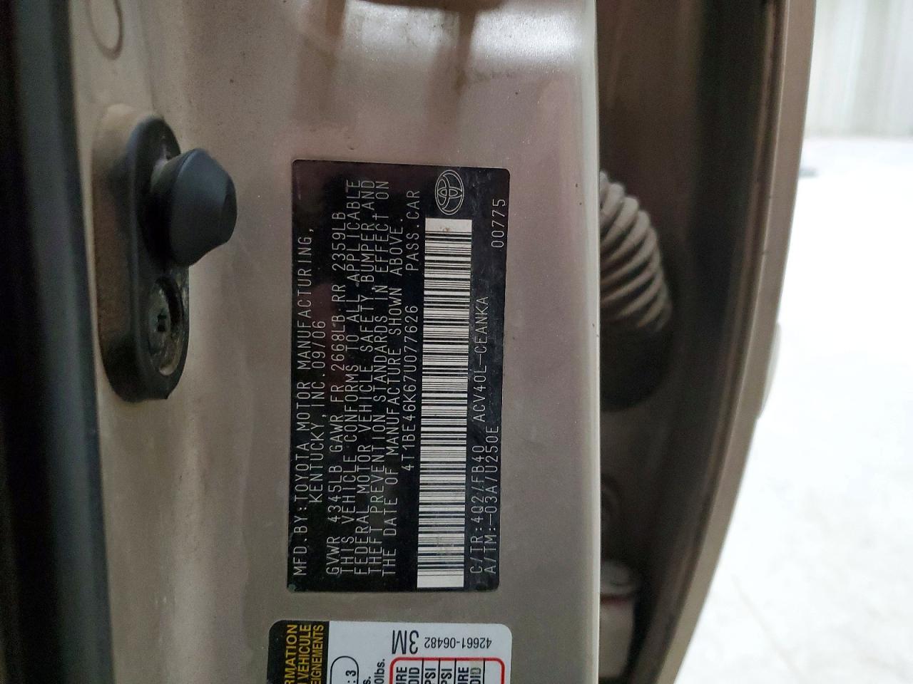 2007 TOYOTA CAMRY CE photo 12