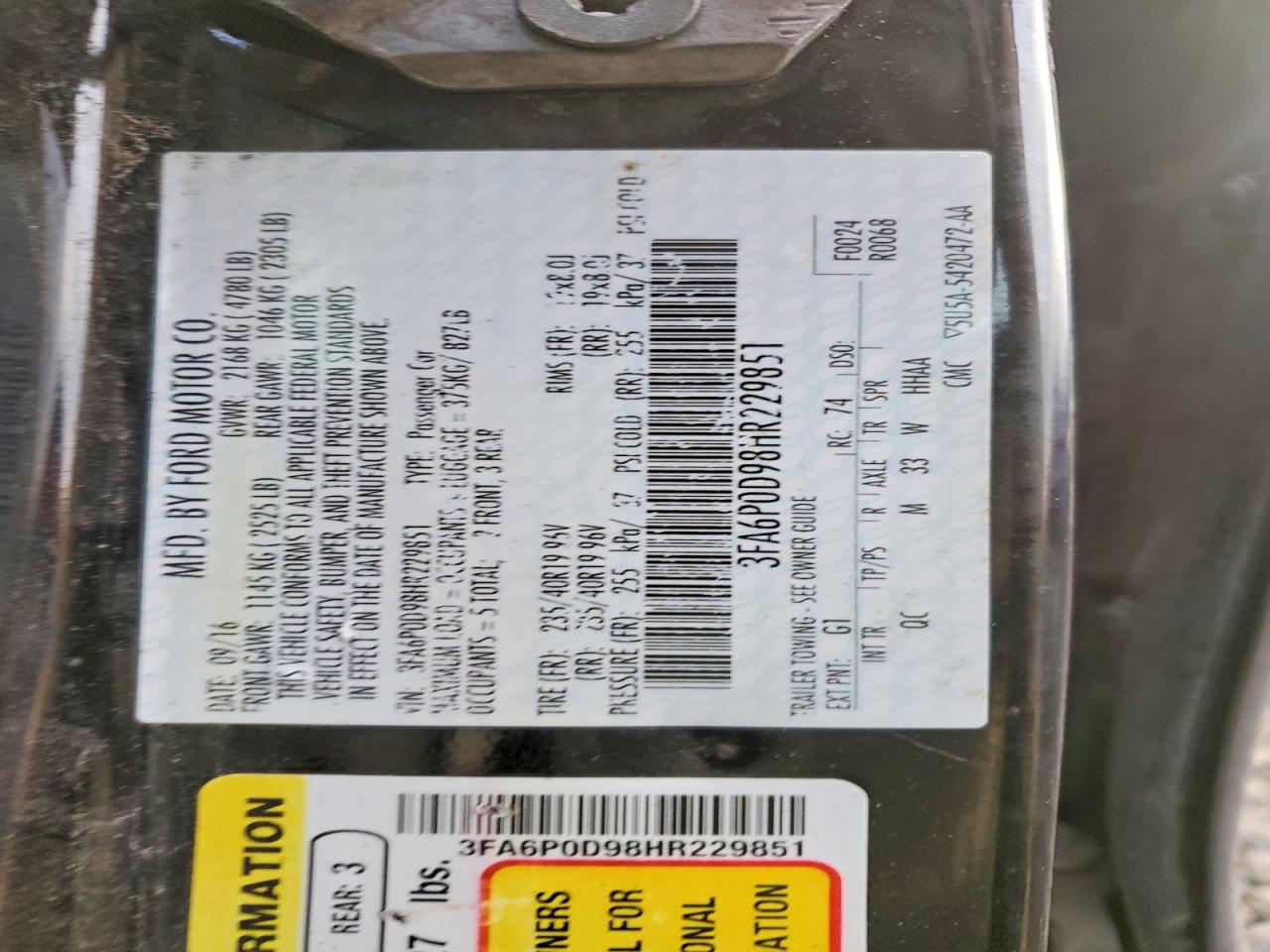 2017 FORD FUSION TITANIUM photo 12