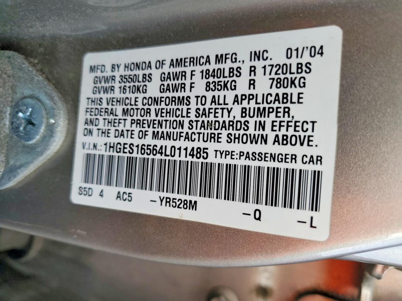 2004 HONDA CIVIC LX photo 12