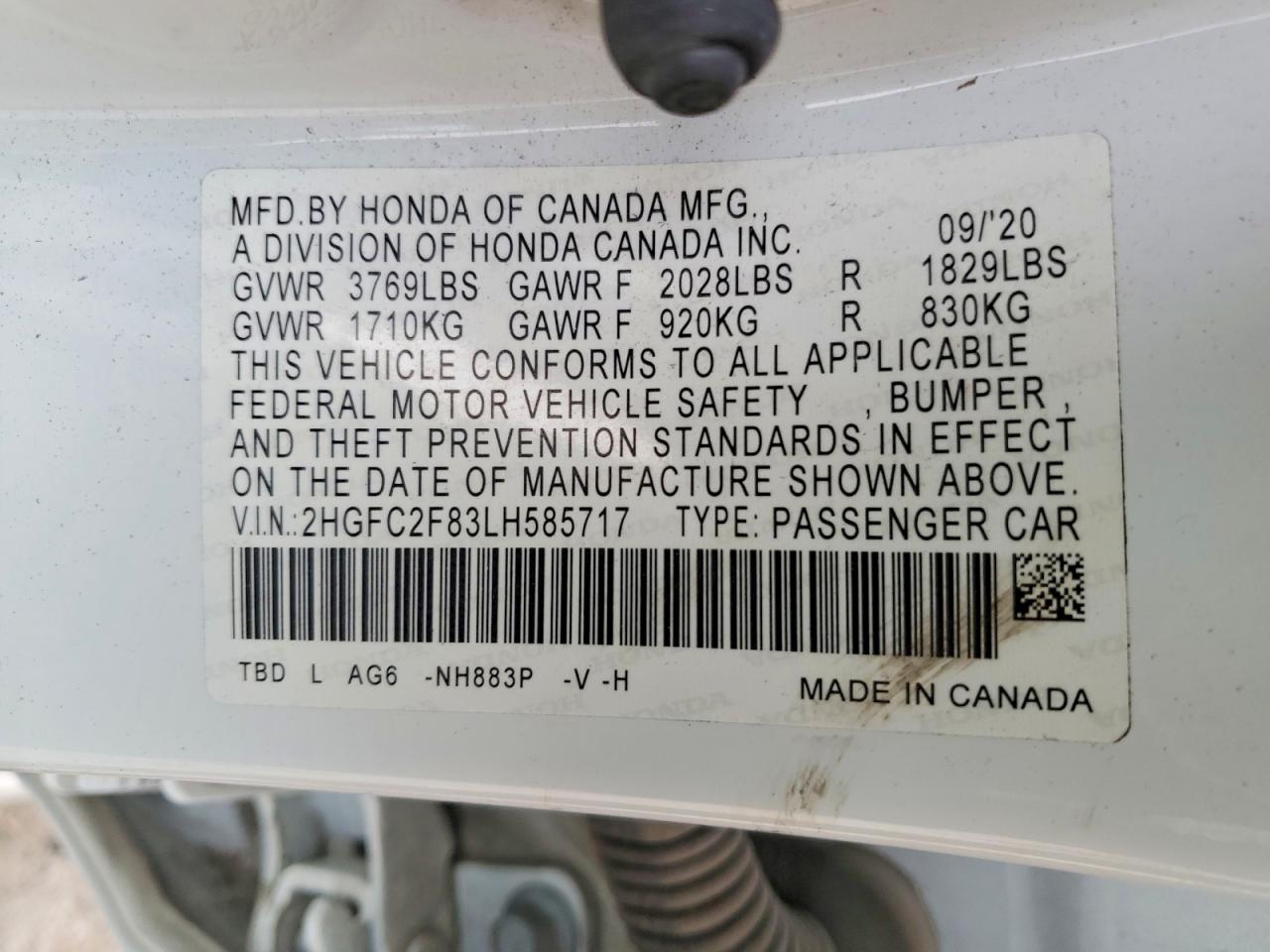 2020 HONDA CIVIC photo 12