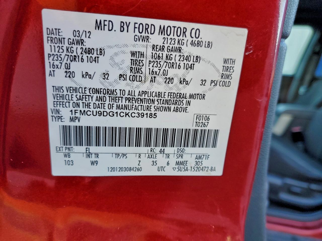 2012 FORD ESCAPE XLT photo 13