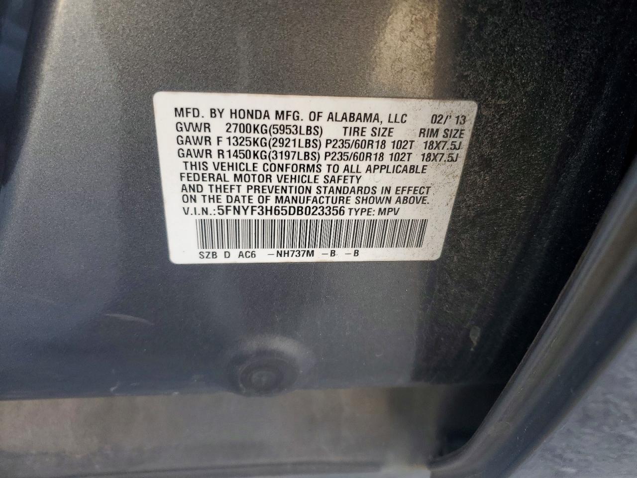2013 HONDA PILOT EXL photo 13