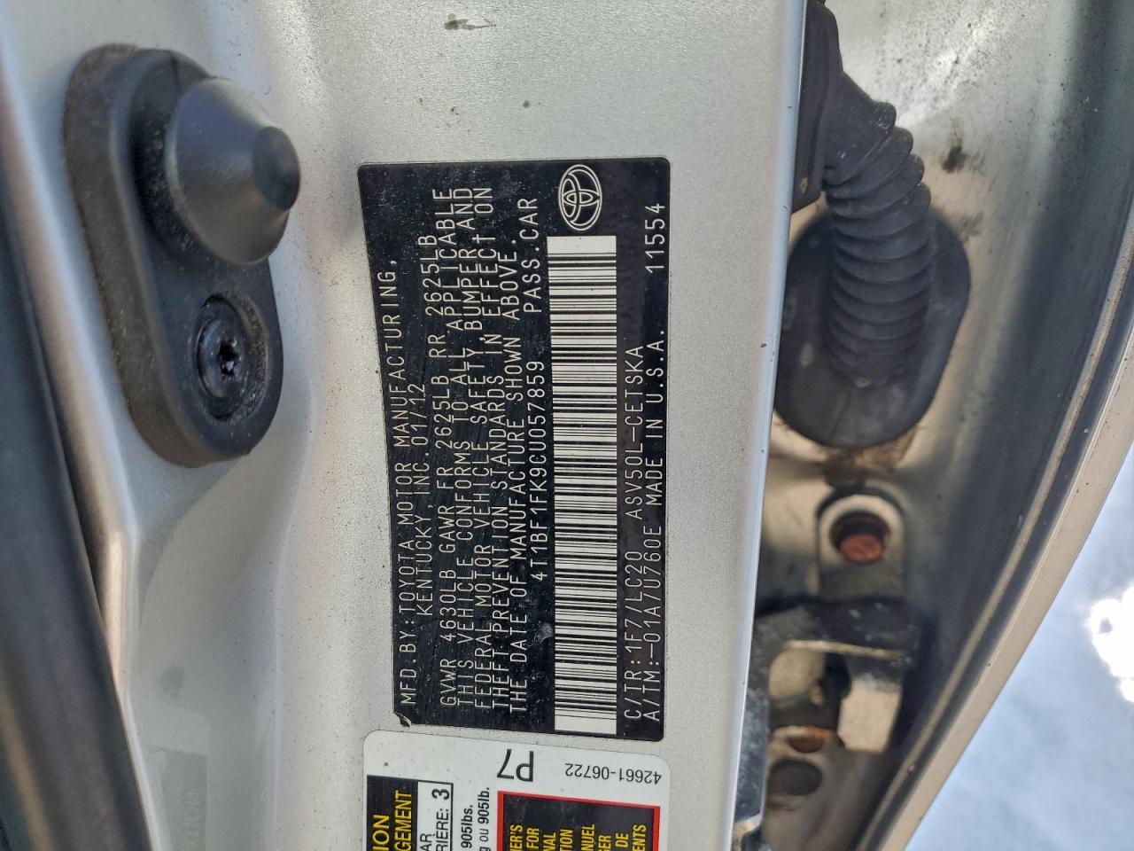 2012 TOYOTA CAMRY BASE photo 12