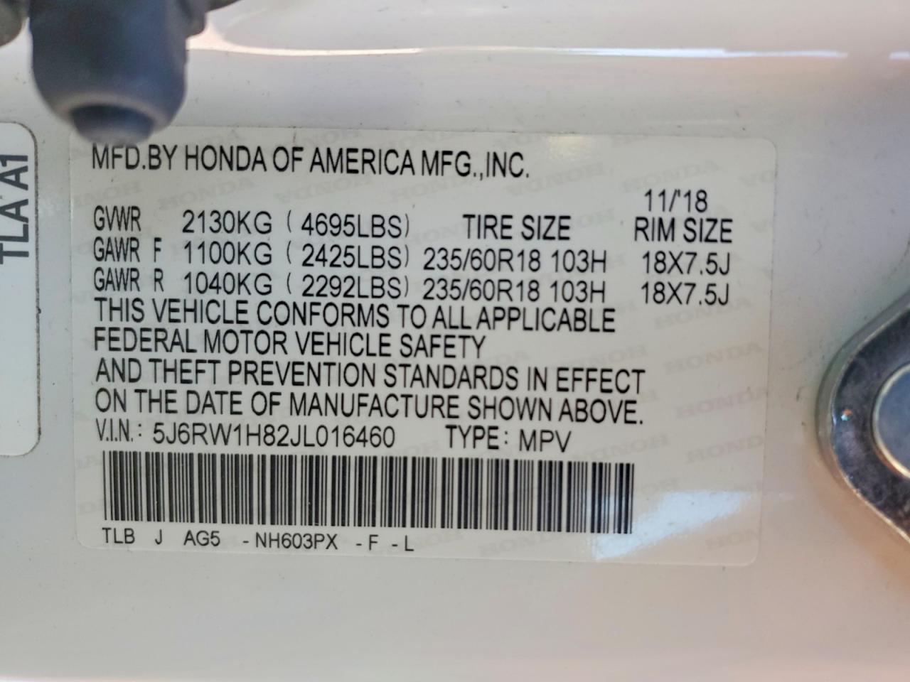 2018 HONDA CR-V EXL photo 12