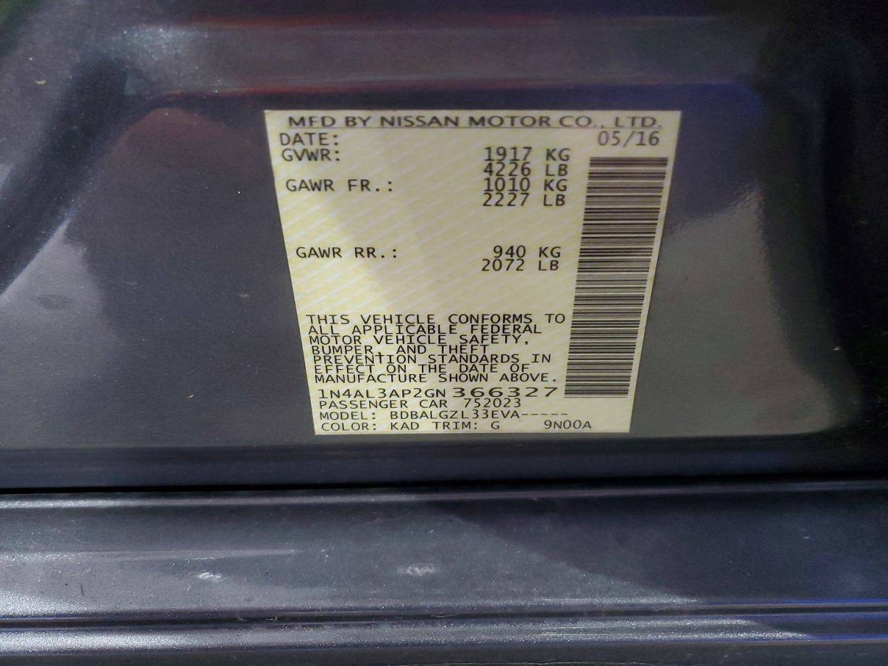 2016 NISSAN ALTIMA 2.5 photo 12