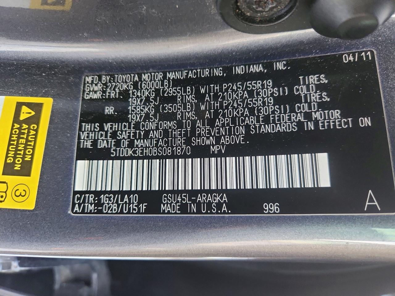 2011 TOYOTA HIGHLANDER LIMITED photo 13