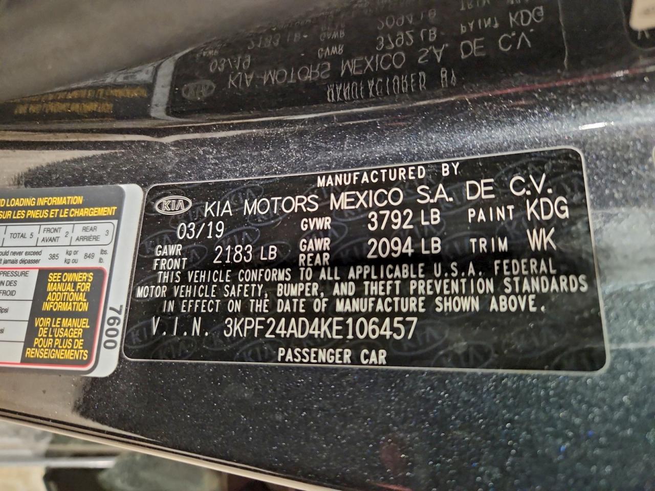 2019 KIA FORTE FE photo 25
