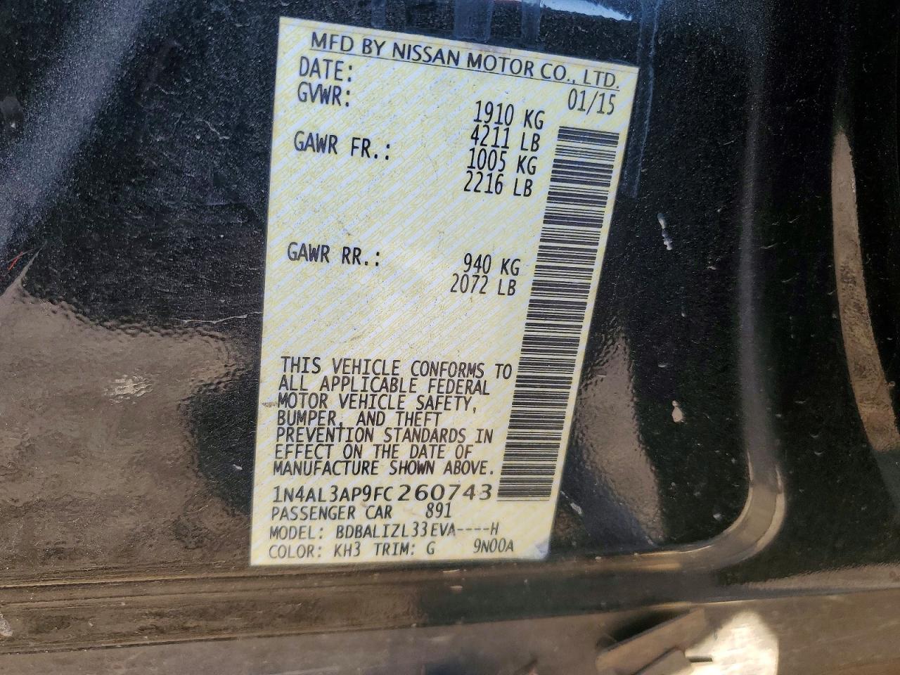 2015 NISSAN ALTIMA 2.5 photo 12