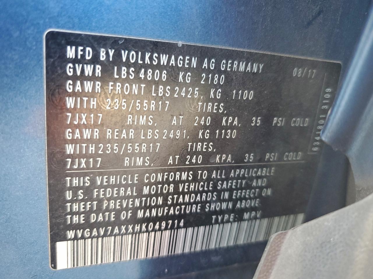 2017 VOLKSWAGEN TIGUAN S photo 13