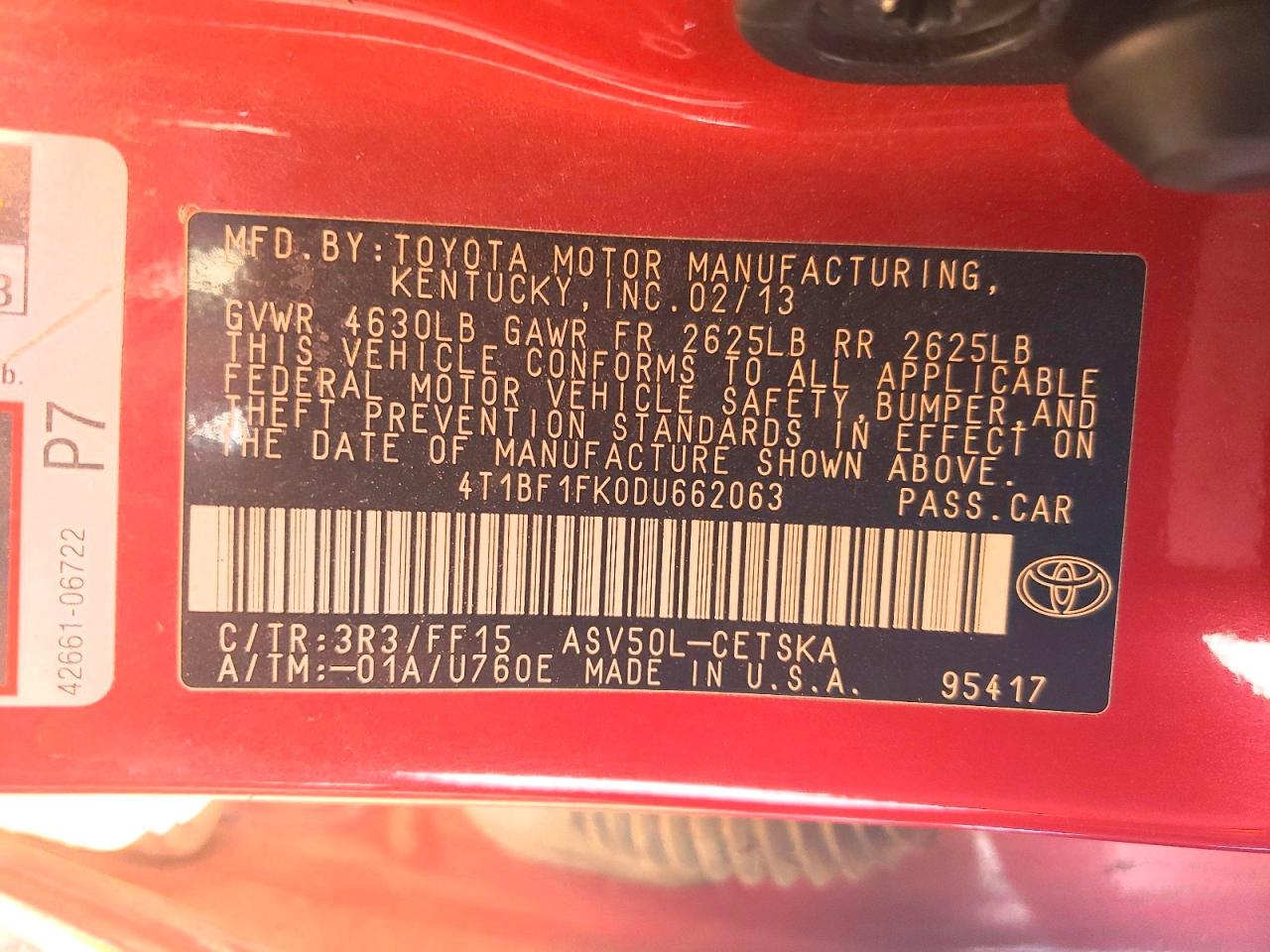 2013 TOYOTA CAMRY L photo 12