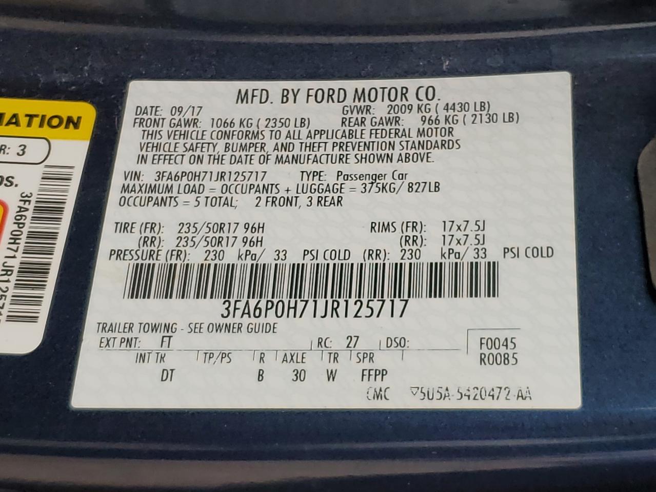2018 FORD FUSION SE photo 12