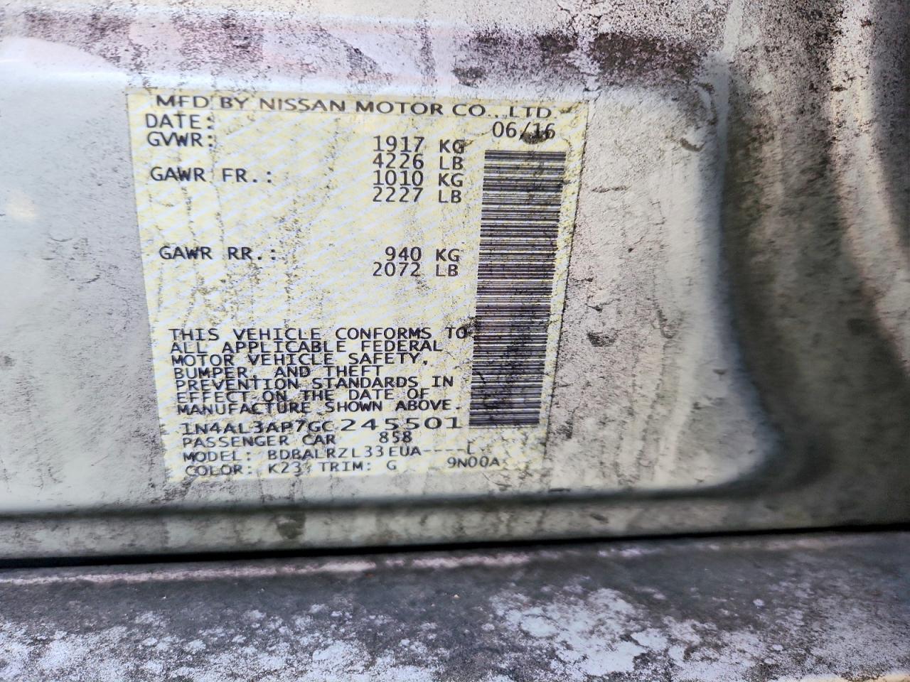 2016 NISSAN ALTIMA 2.5 photo 12