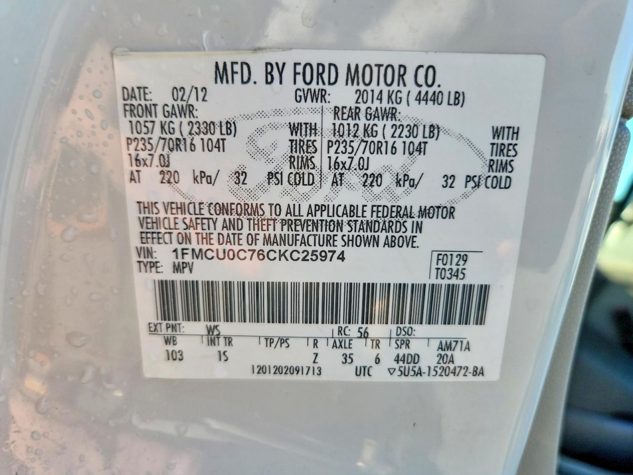 2012 FORD ESCAPE XLS photo 13