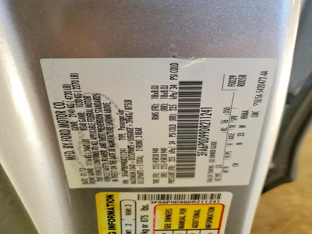 2013 FORD FUSION TITANIUM photo 12