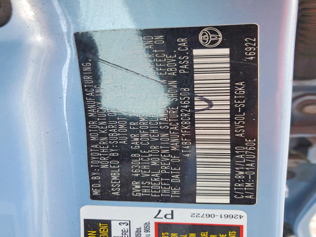 2012 TOYOTA CAMRY BASE photo 13
