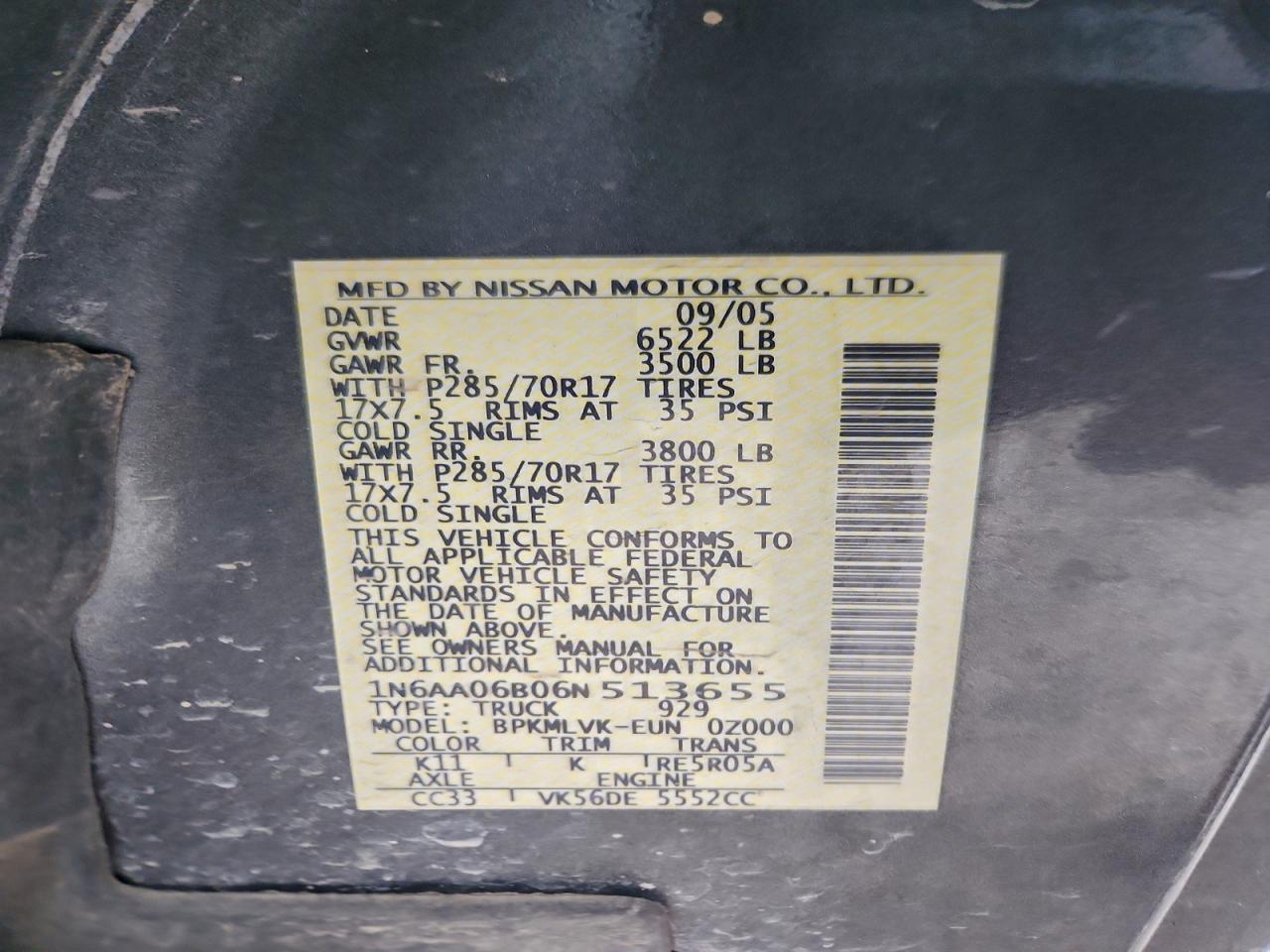 2006 NISSAN TITAN XE photo 12