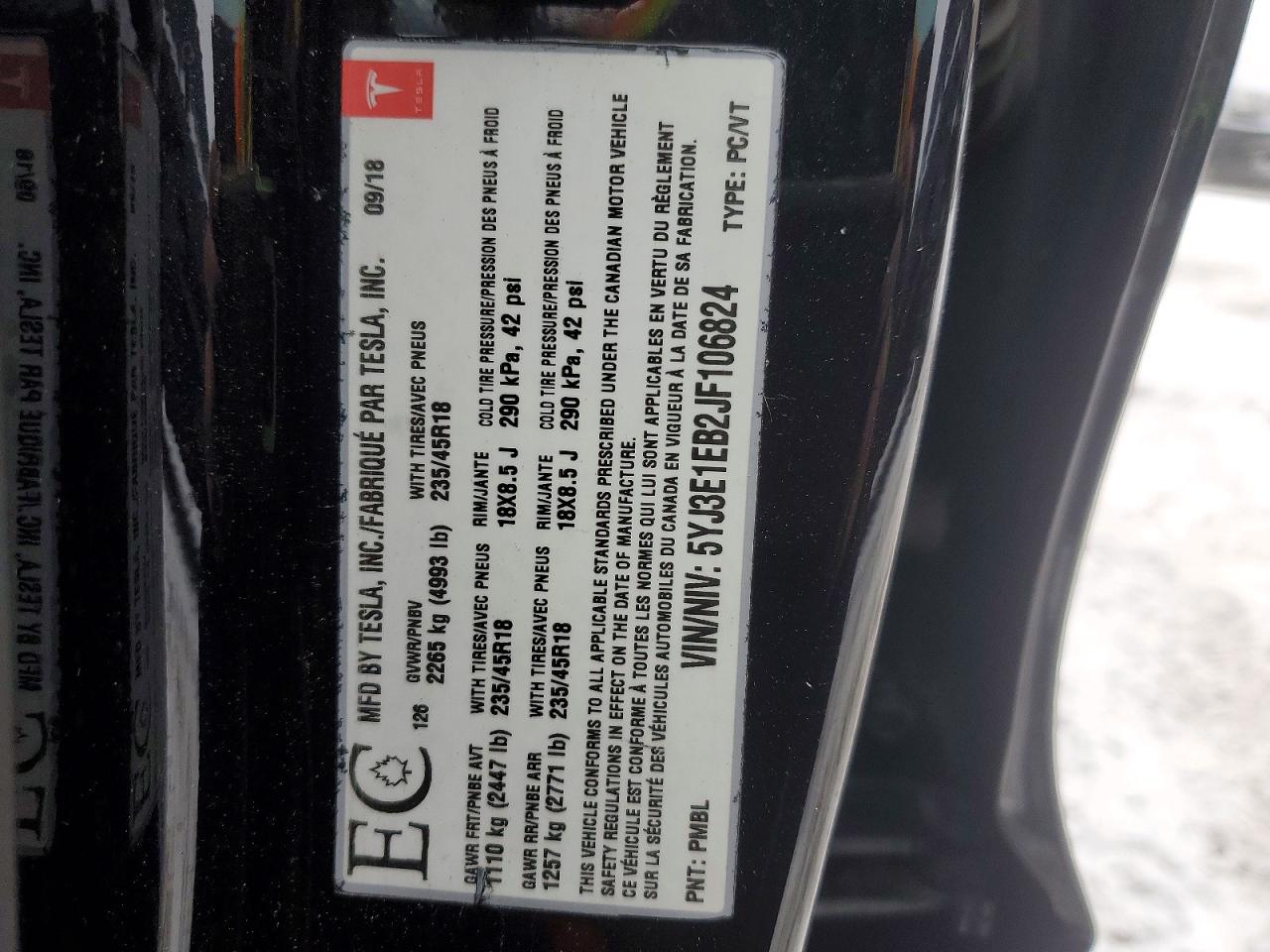 2018 TESLA MODEL 3 photo 13