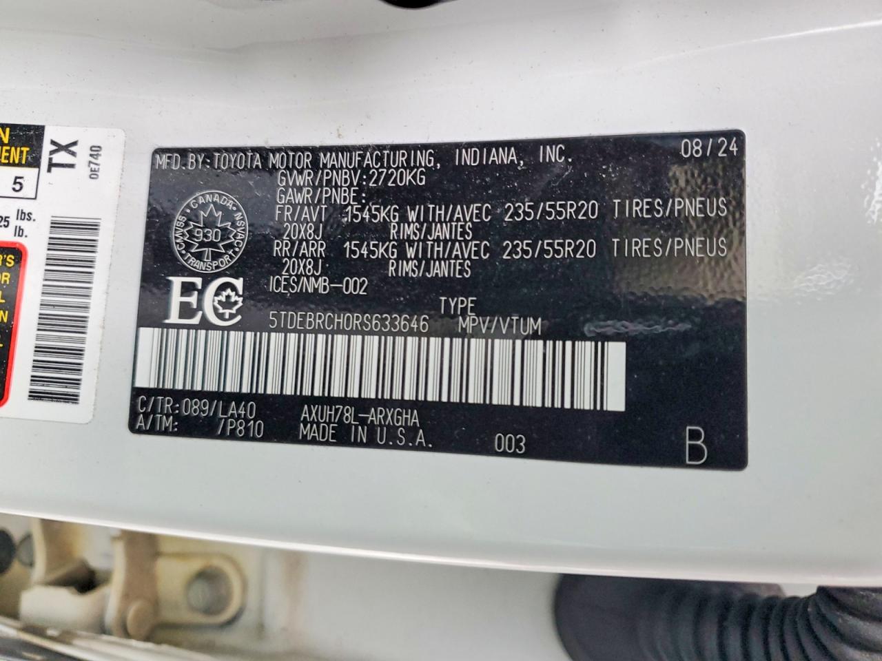 2024 TOYOTA HIGHLANDER HYBRID LIMITED photo 14