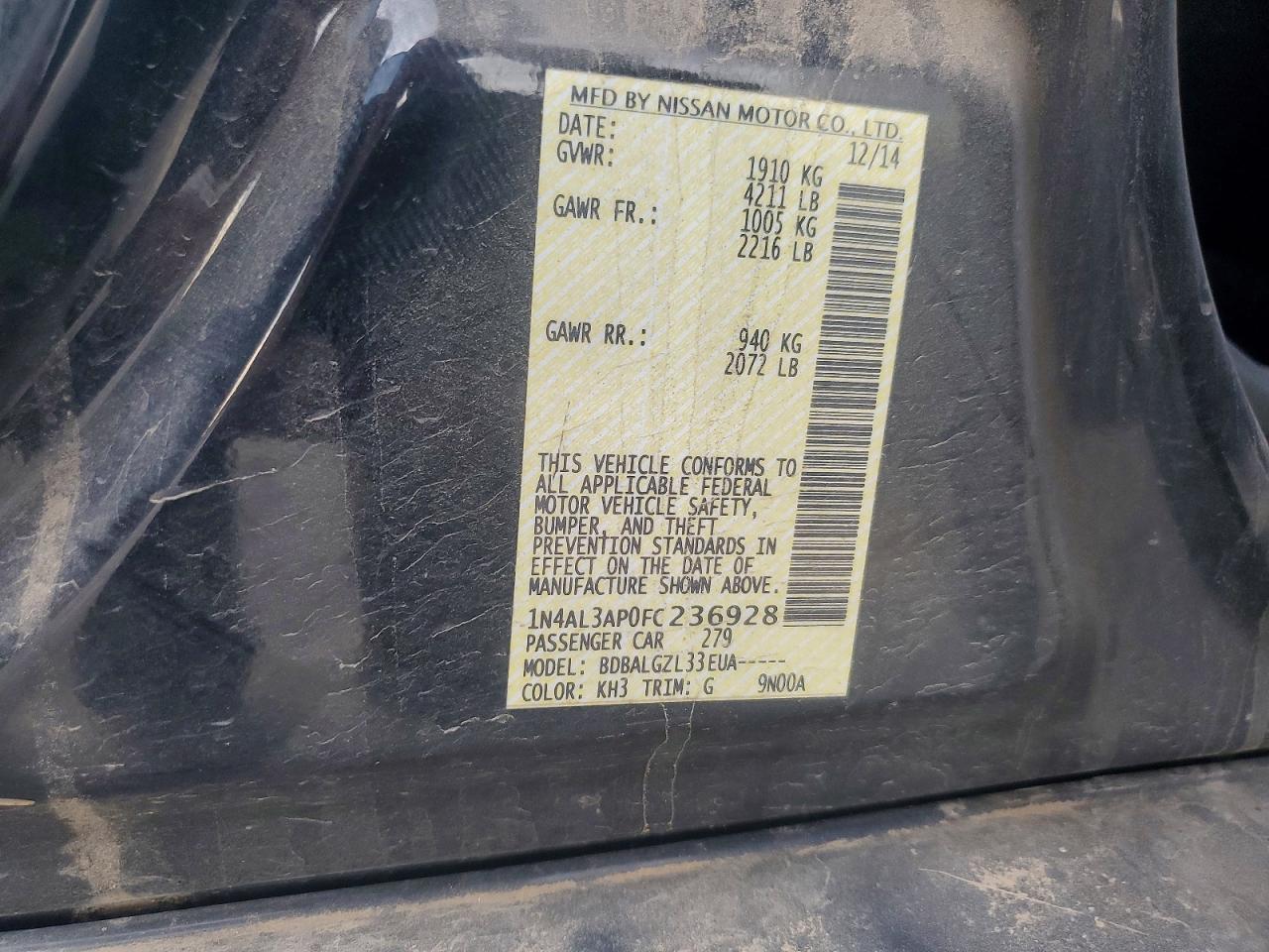 2015 NISSAN ALTIMA 2.5 photo 12