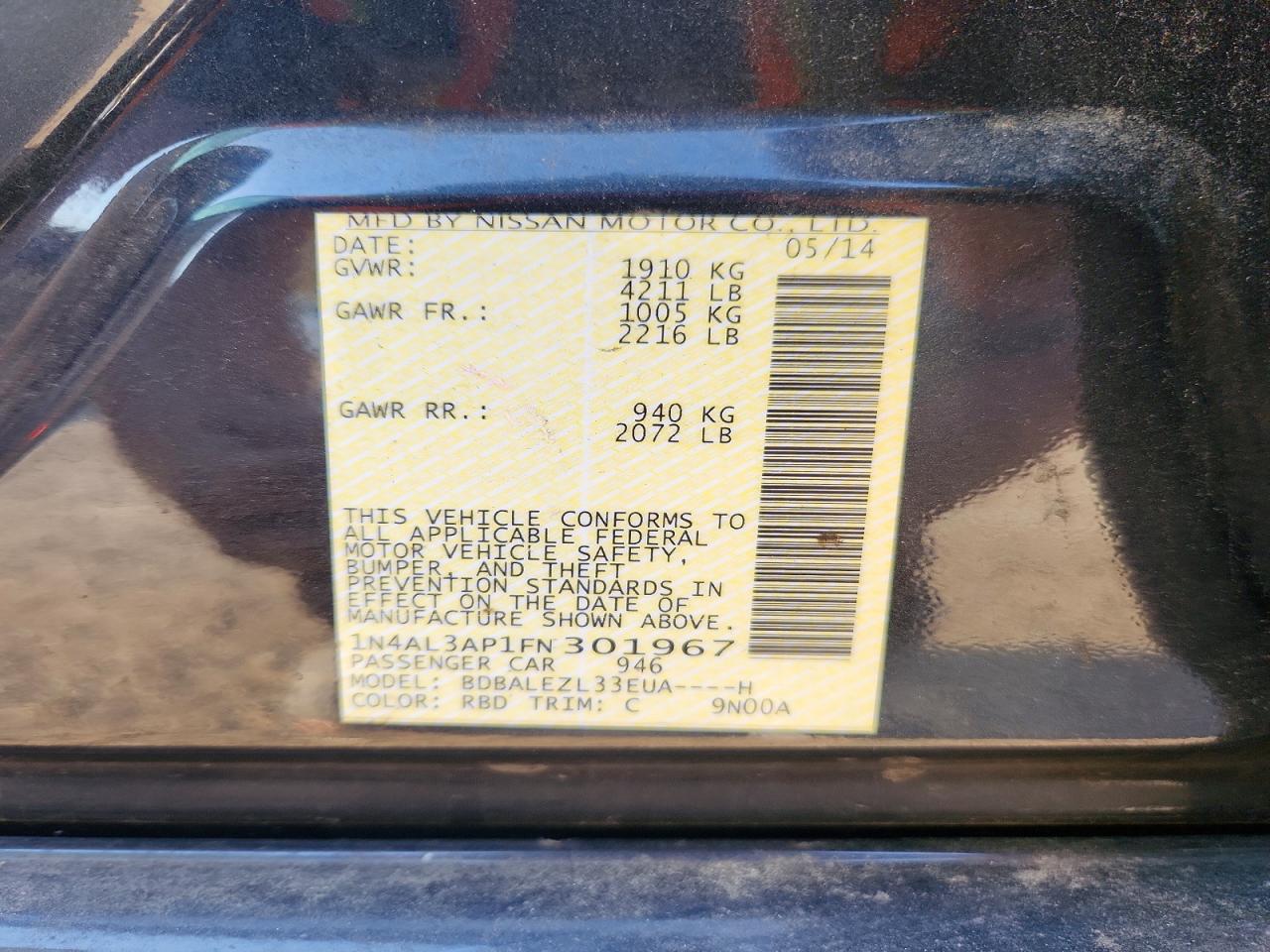 2015 NISSAN ALTIMA 2.5 photo 12