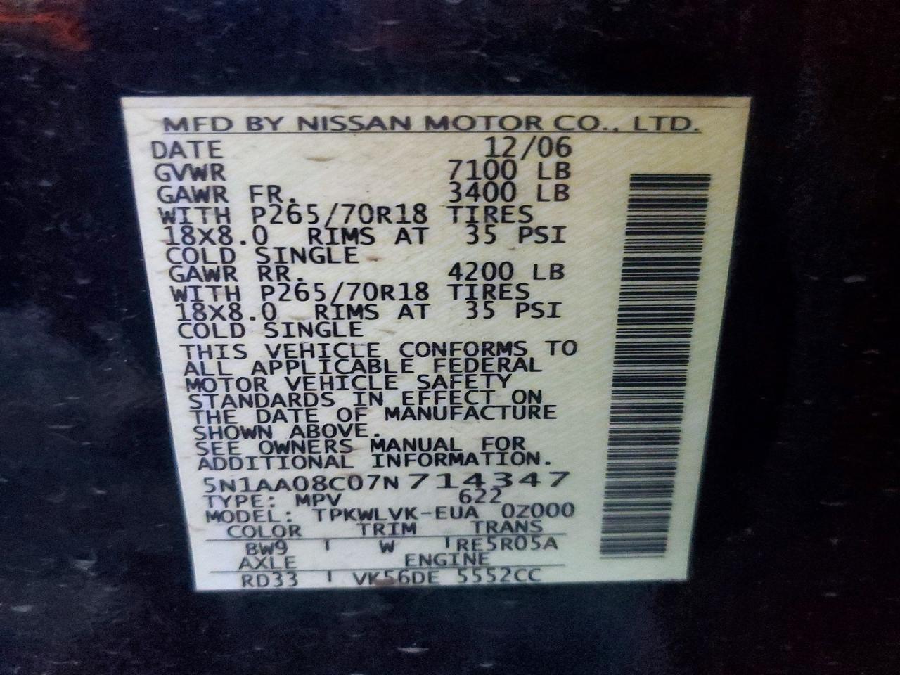 2007 NISSAN ARMADA SE photo 13