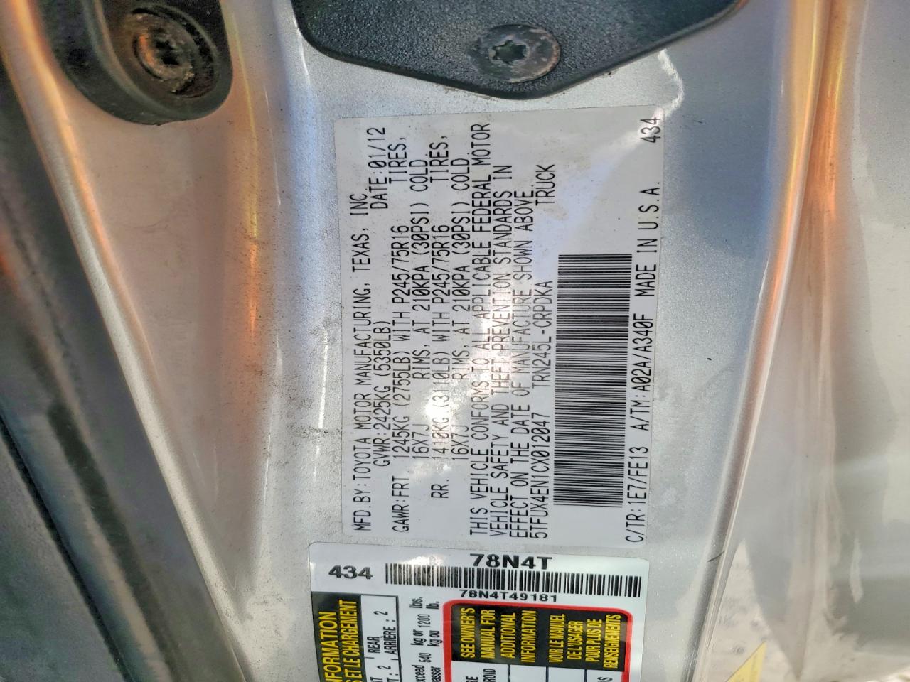 2012 TOYOTA TACOMA ACCESS CAB photo 12