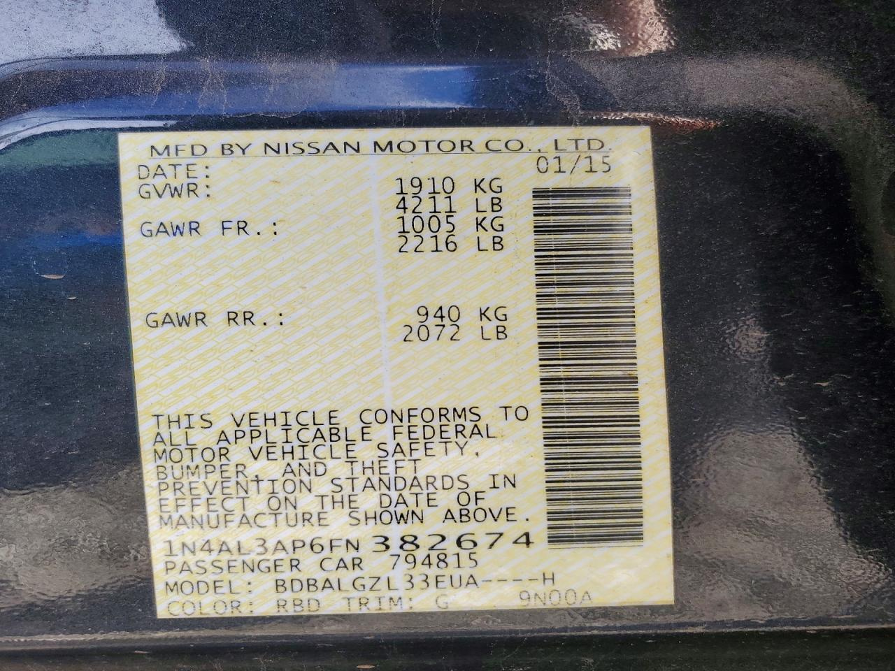 2015 NISSAN ALTIMA 2.5 photo 12